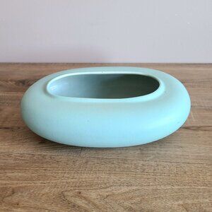 Ikebana aqua color oval flat ceramic planter.